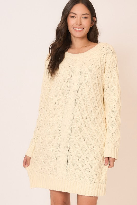 Raised Cable Knit Sweater Dress