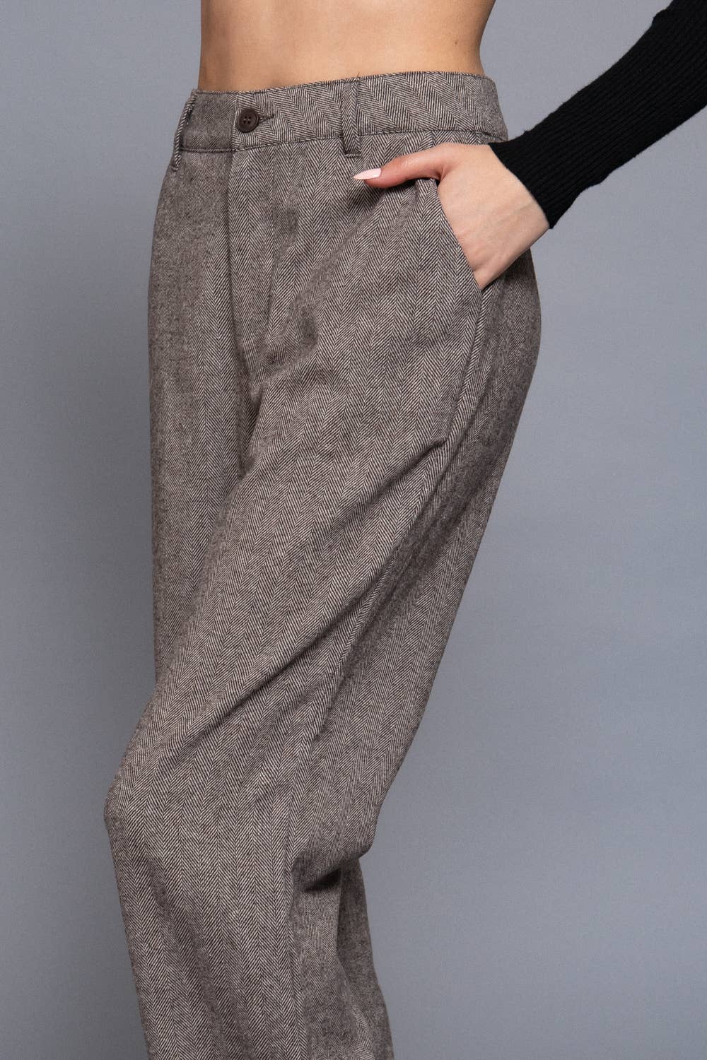 Herringbone Straight Fit Pants | Khaki