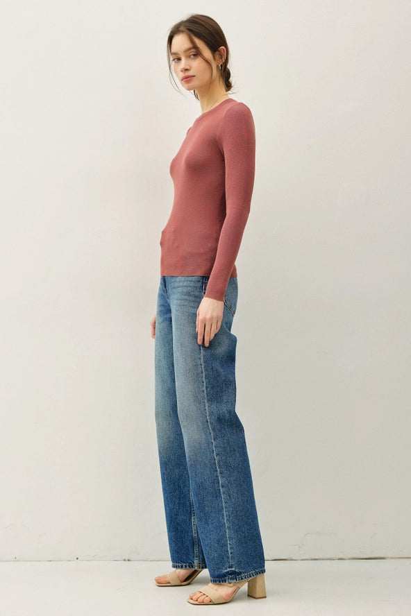 Solid Rib Knit Pullover
