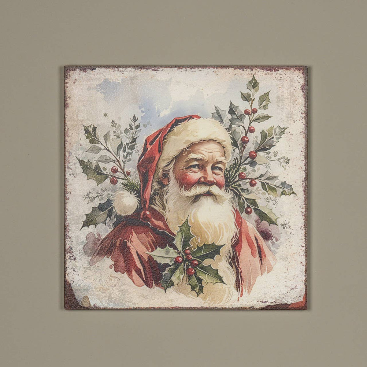 18" Holly Santa Print