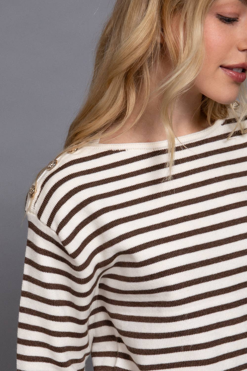 Buttoned Shoulder Stripe Sweater