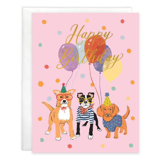 Birthday Card | 3 Dogs & Balloons