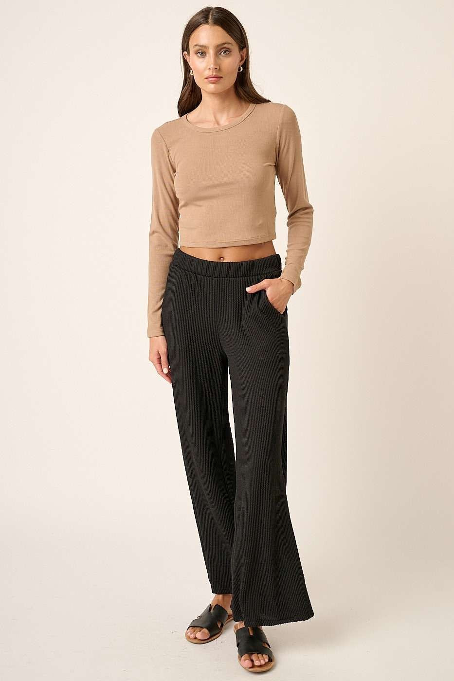 Rib Knit Texture Wide Leg Pants