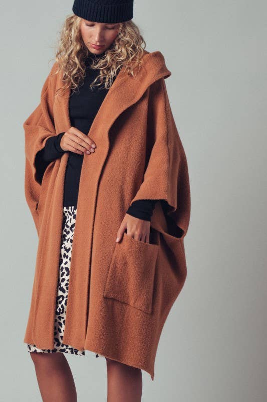 Oversized Hooded Knit Poncho | One Size