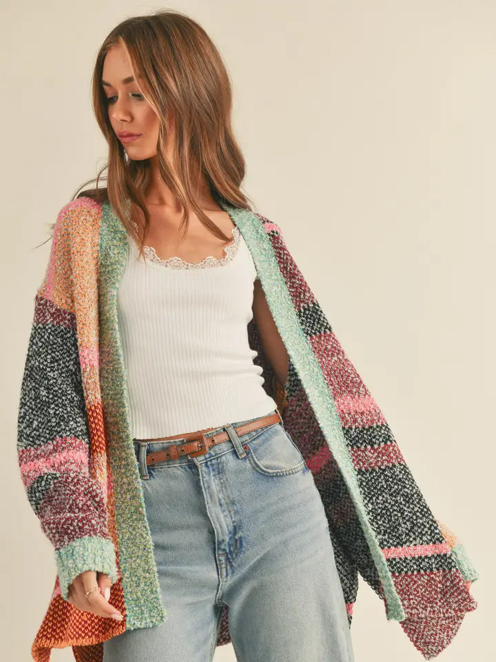 Oversized Color Block Cardigan