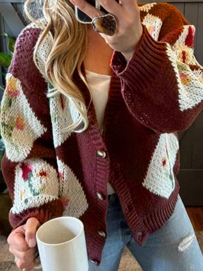 Color Block Floral  Cardigan