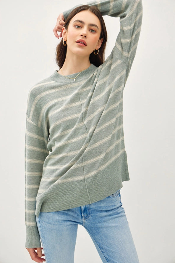 Oversized Brush Striped Basic Sweater