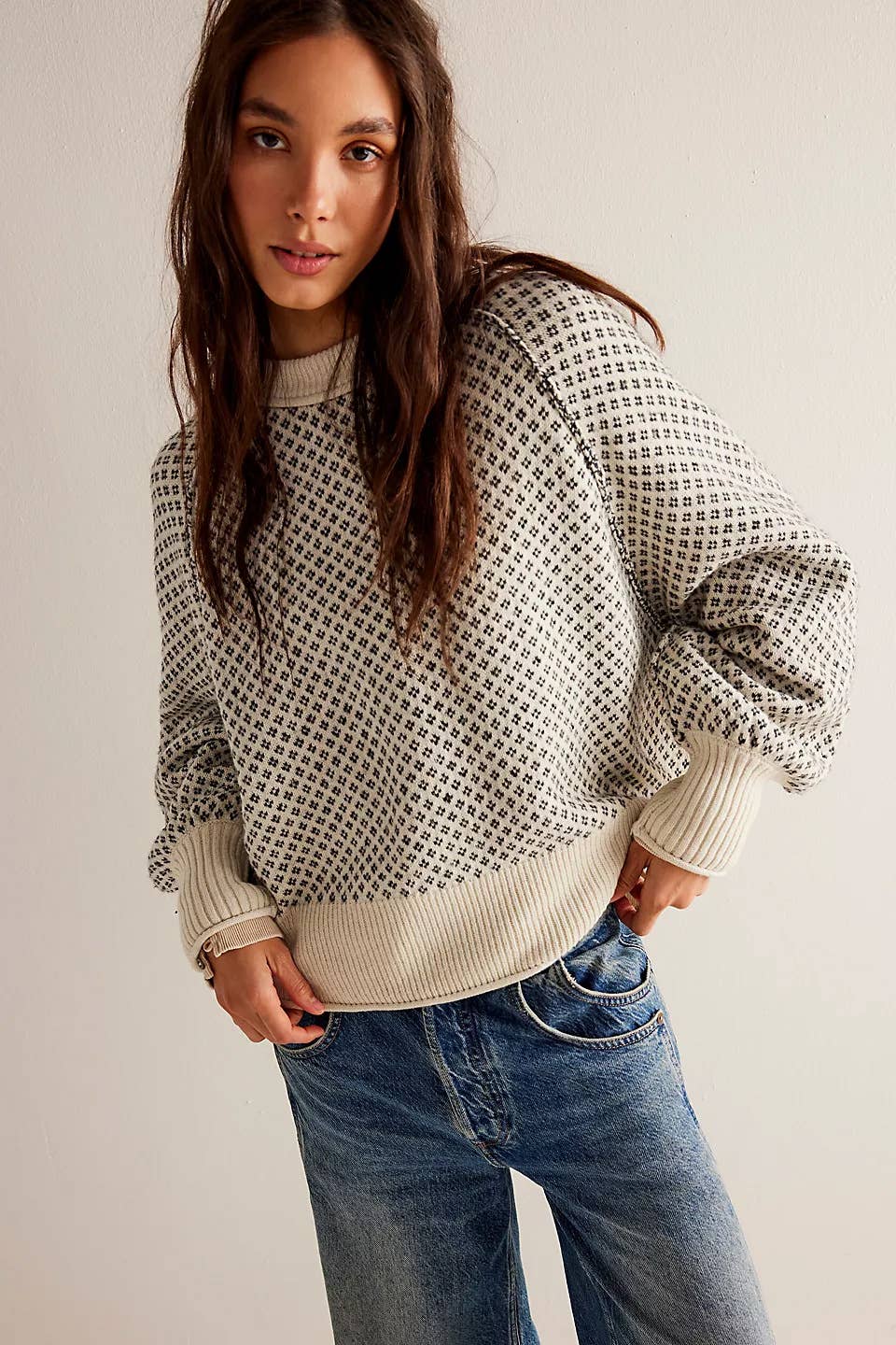 Pullover Jacquard Crew Neck Sweater