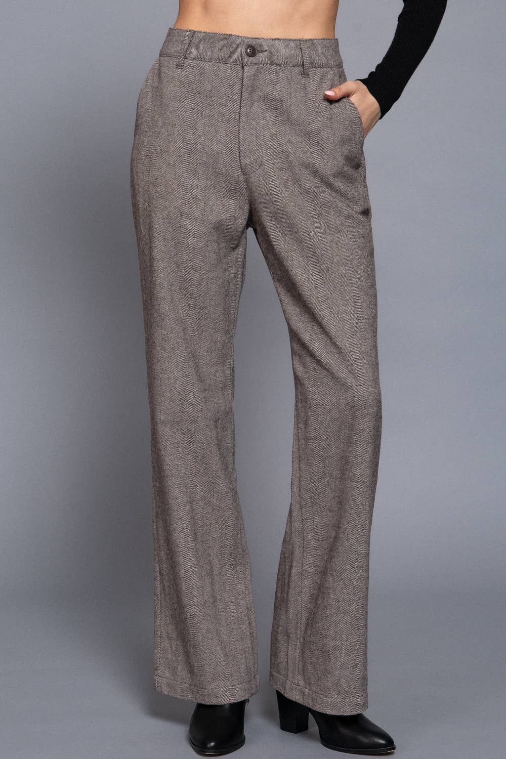 Herringbone Straight Fit Pants | Khaki