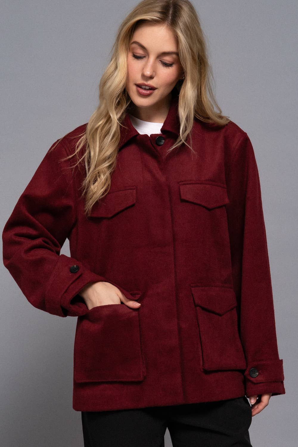 Felt Shacket | Burgundy