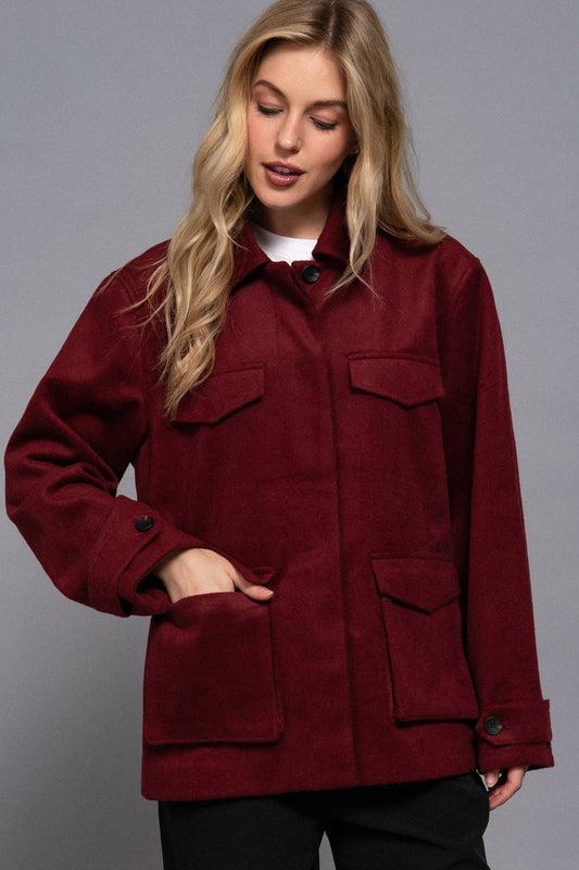 Felt Shacket | Burgundy