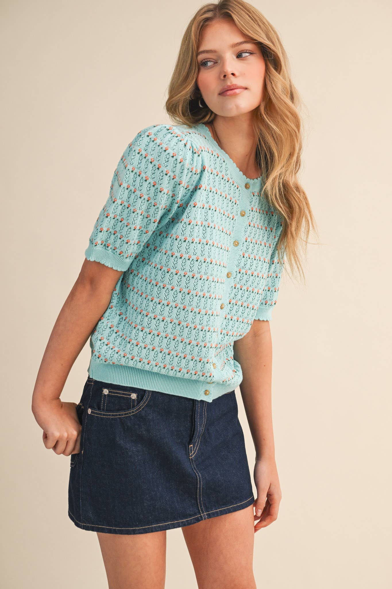 Pointelle Puff Sleeve