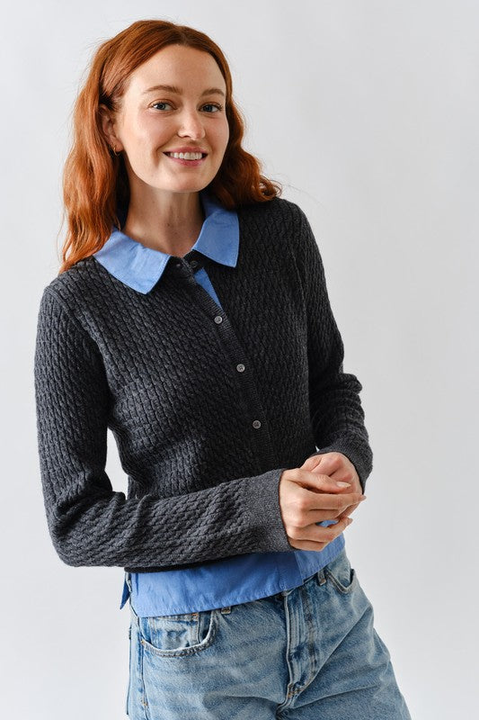 Cable Knit Mixed Media Cardigan