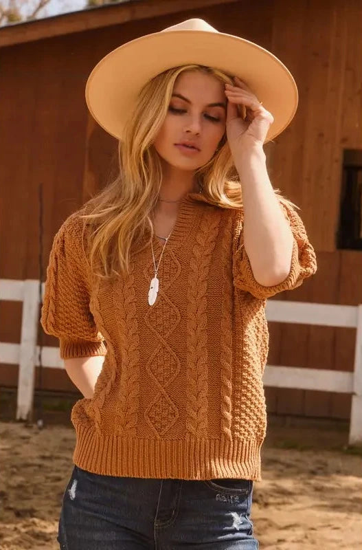 Cable Knit Sweater | Light Camel