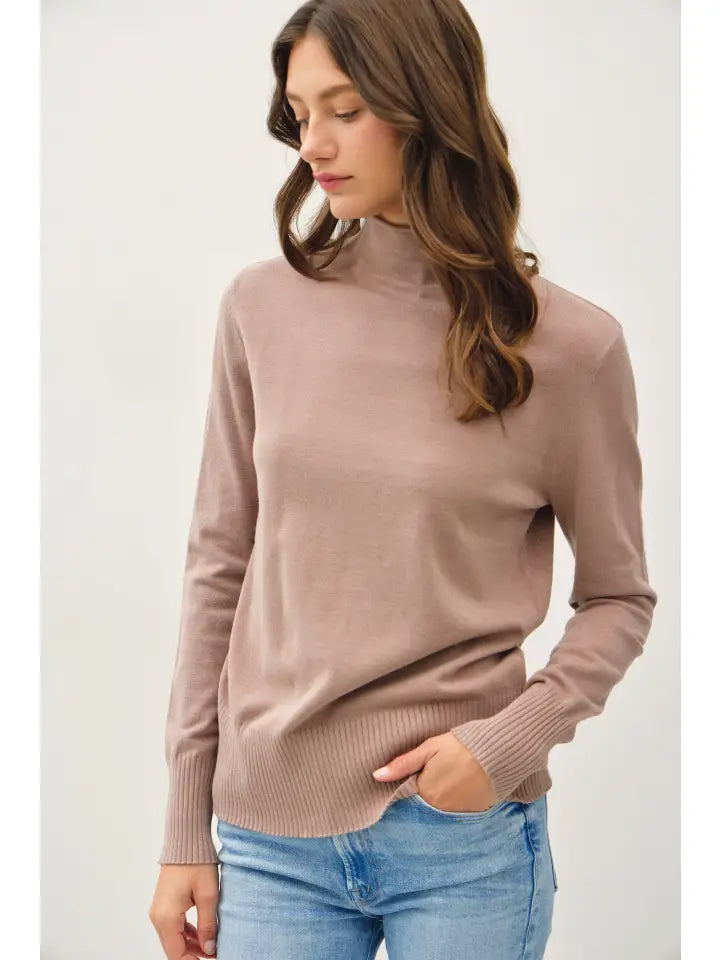 Raw Edge Mock Neck Sweater | Mocha