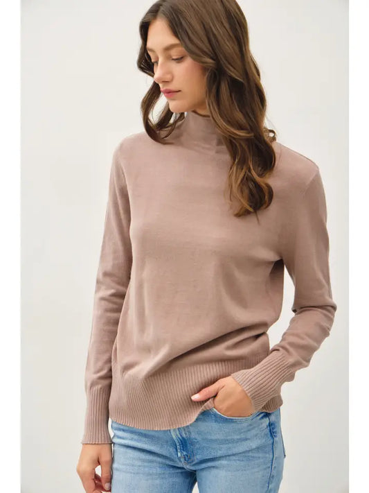Raw Edge Mock Neck Sweater | Mocha