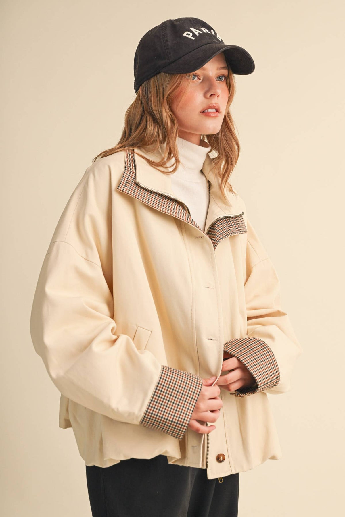 Bubble Hem Houndstooth Coat
