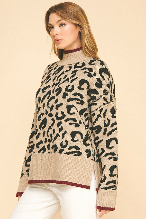 Leopard Print Mock Neck Sweater