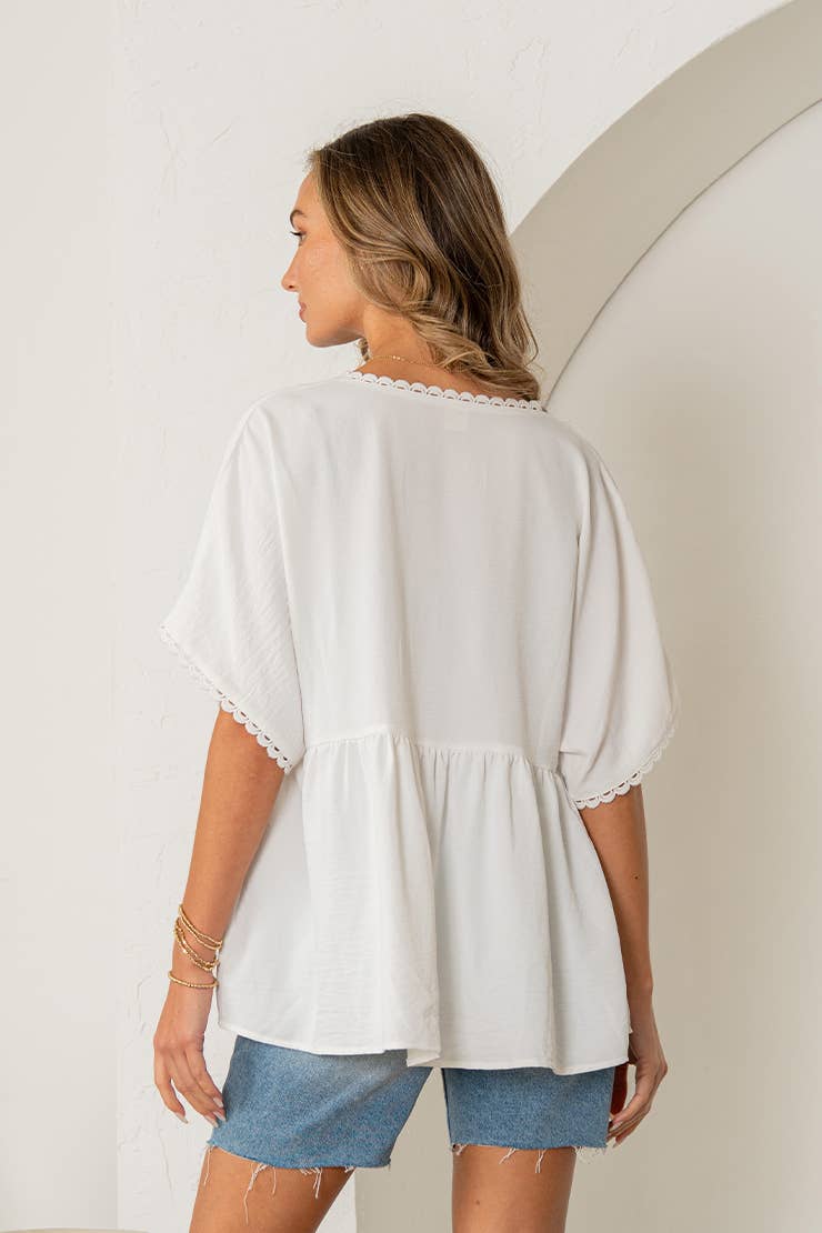 Relaxed Fit V Neck Short Sleeve Flowy Top