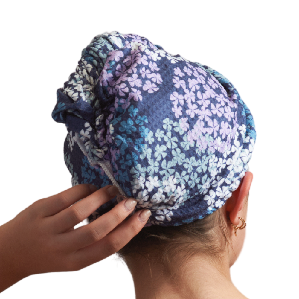 Hair Towel Wrap | Hydrangea in Navy