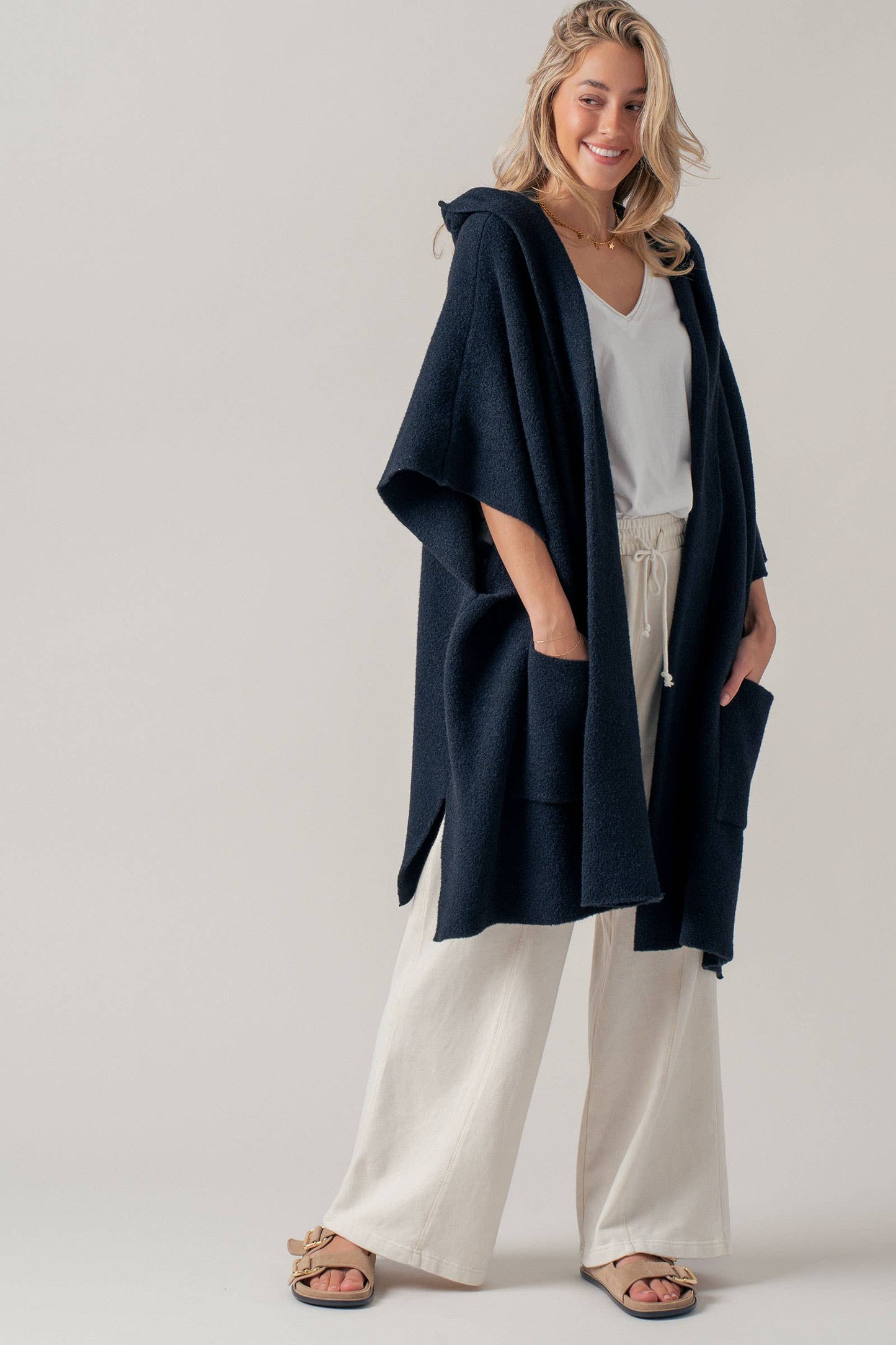 Oversized Hooded Knit Poncho | One Size