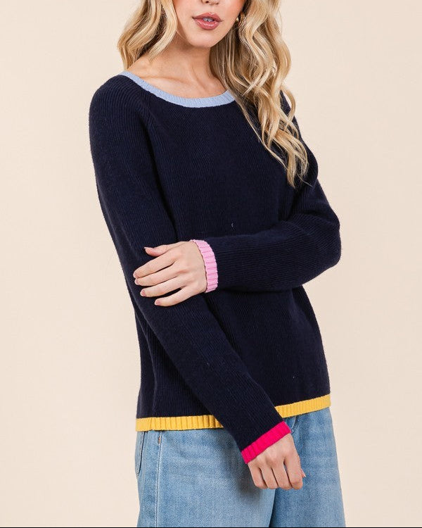Color Edge Long Sleeve Sweater