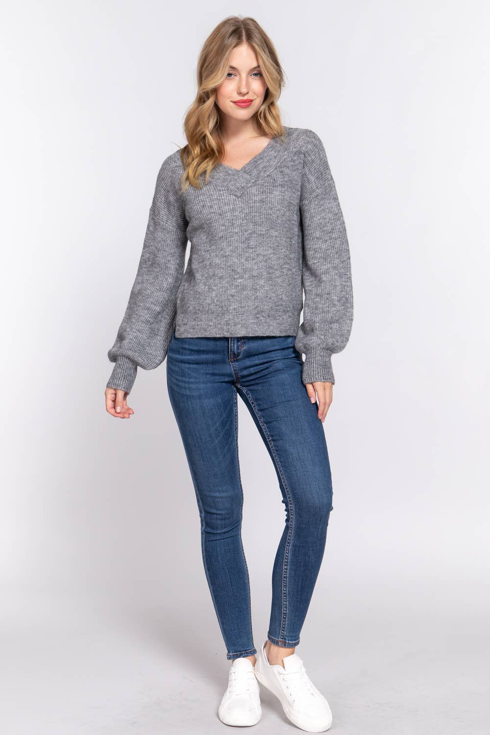 Long Sleeve Double-V Sweater