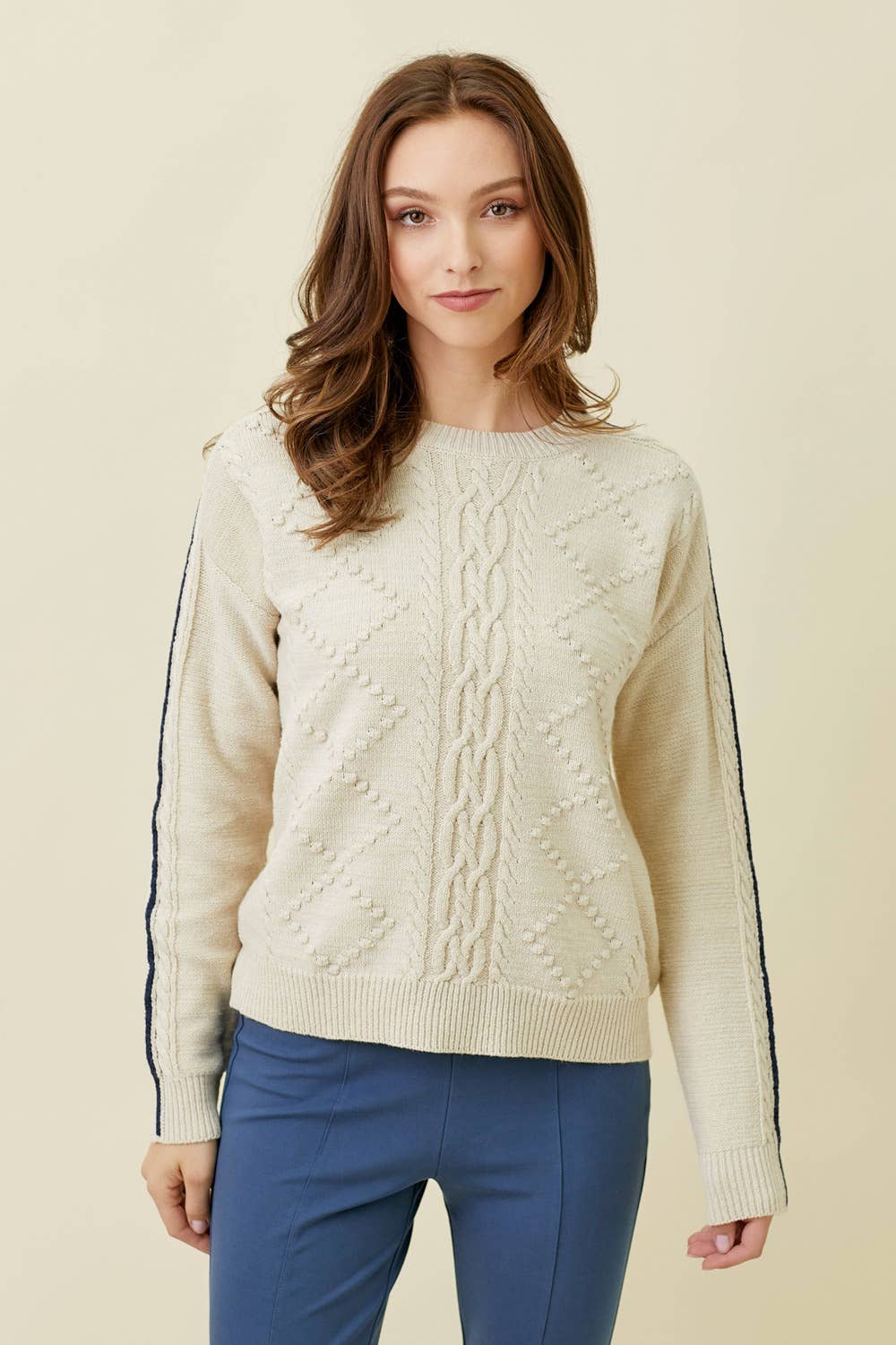 Piping Sleeve Cable Sweater