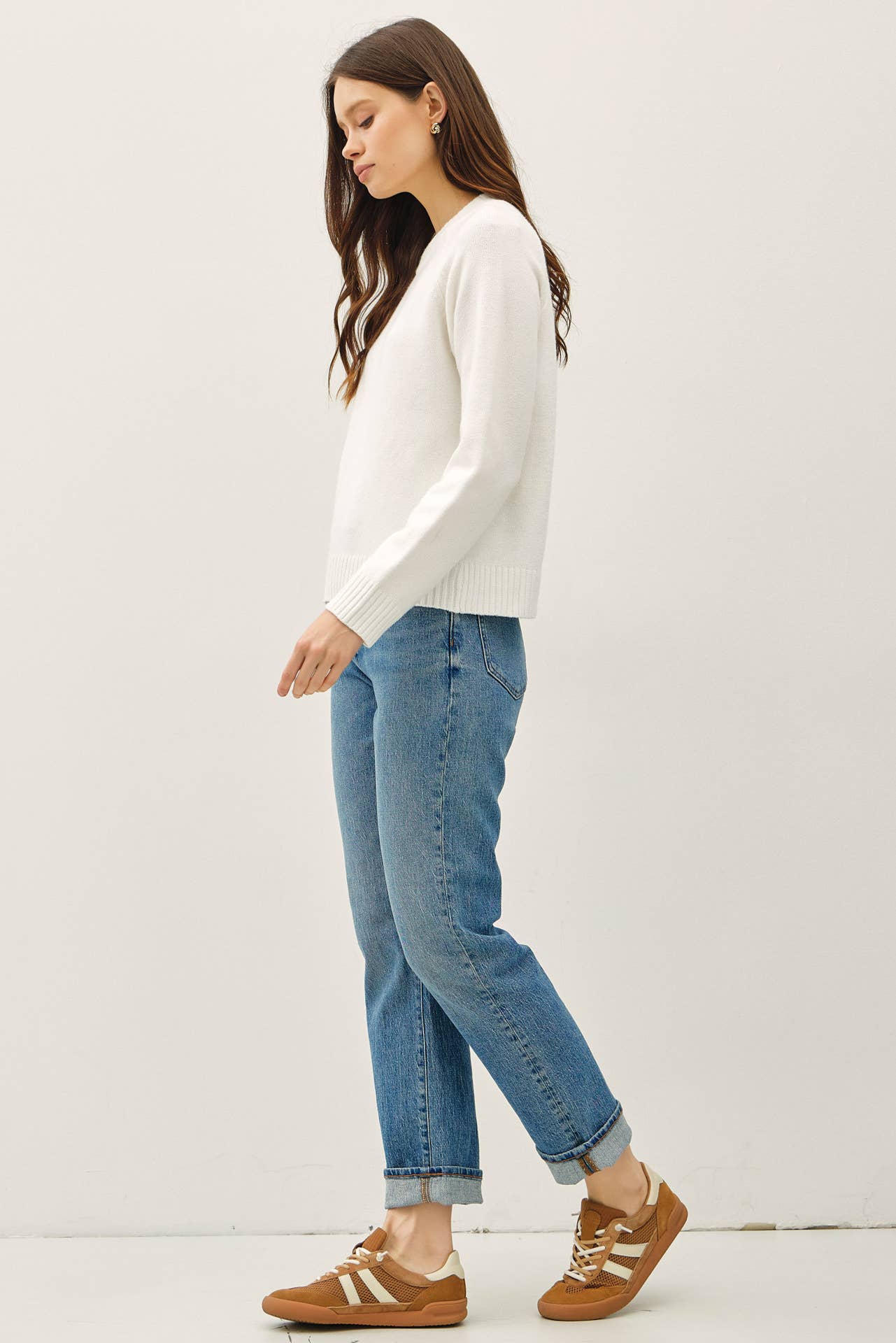 Ribbed Detail Classic Crewneck Sweater