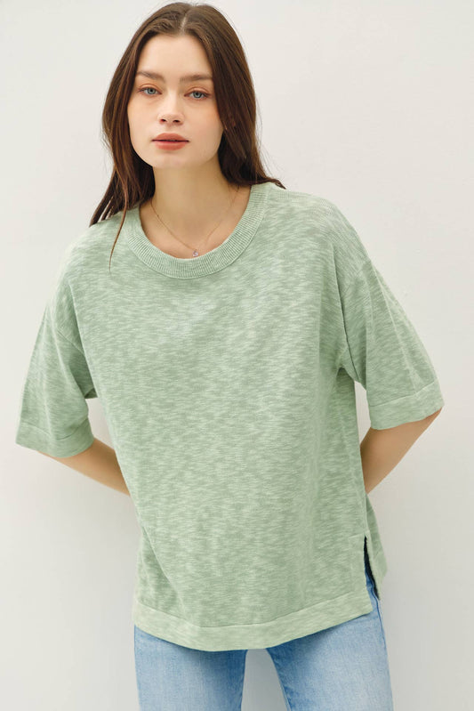 Slub Sweater Top | Sage