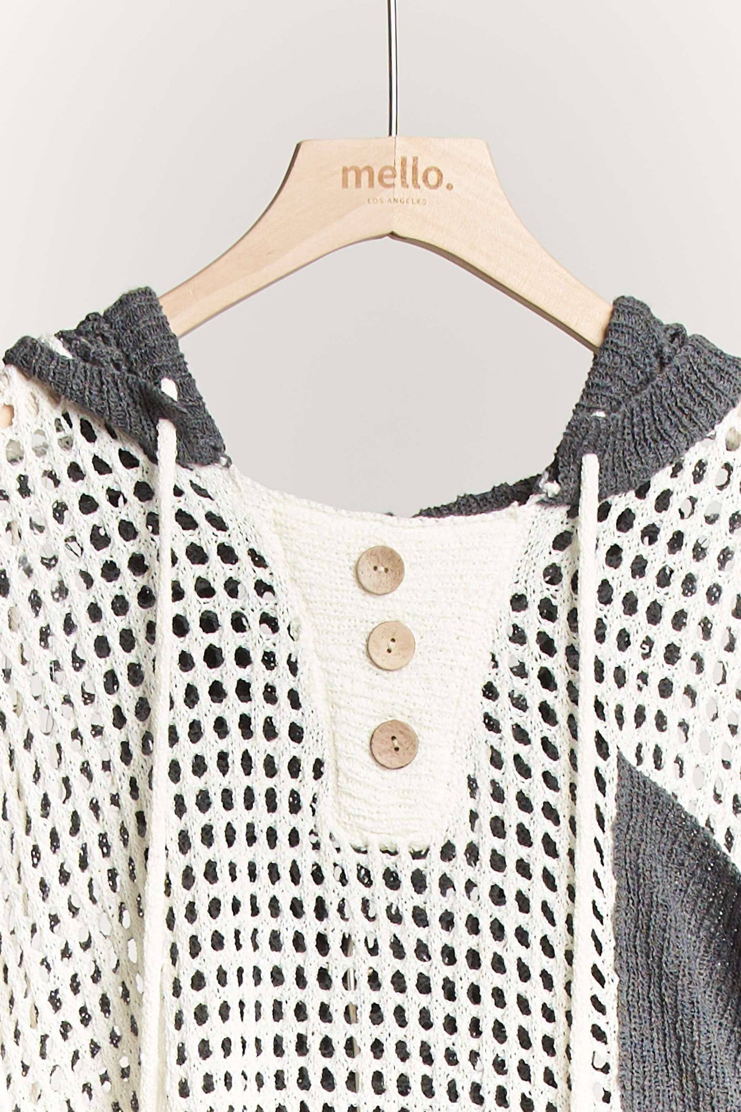 Hooded Fishnet Color Block Spring Sweater