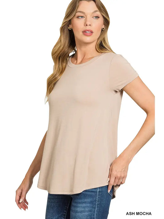 Flowy Round Hem Rayon Top | Ash Mocha