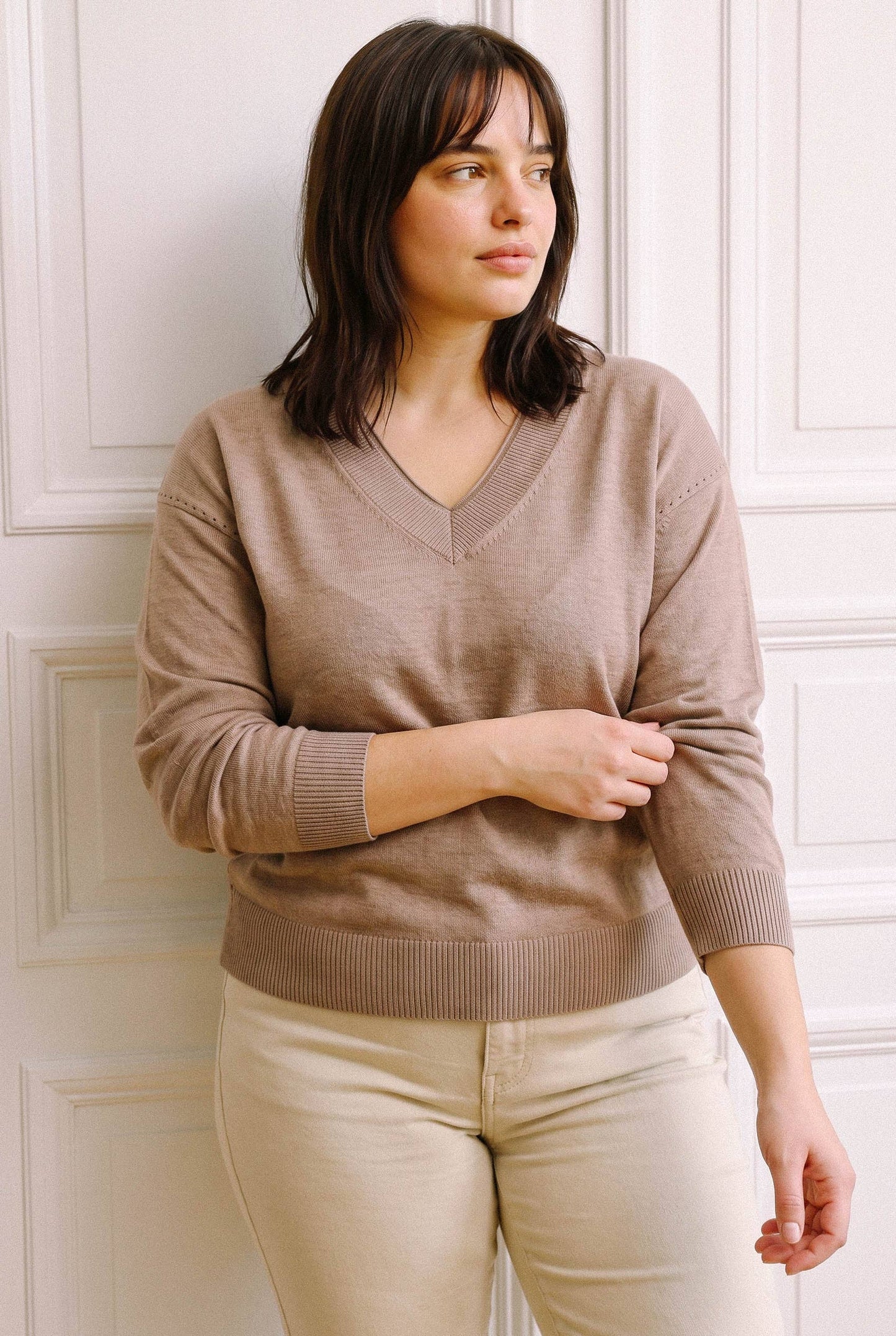 Plus Exclusive| V-Neck Sweater | Mocha