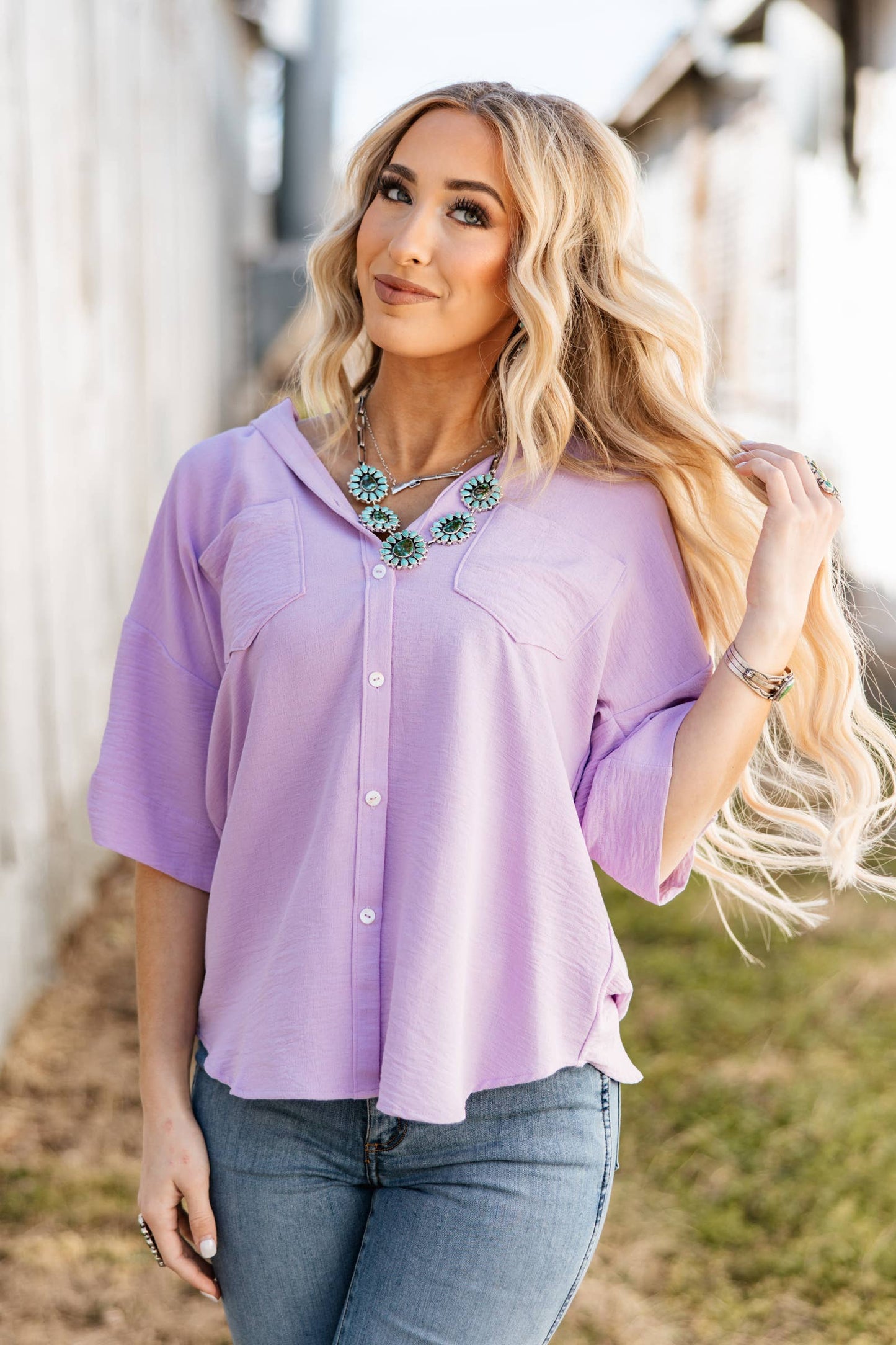 Half Sleeve Collared Button Down