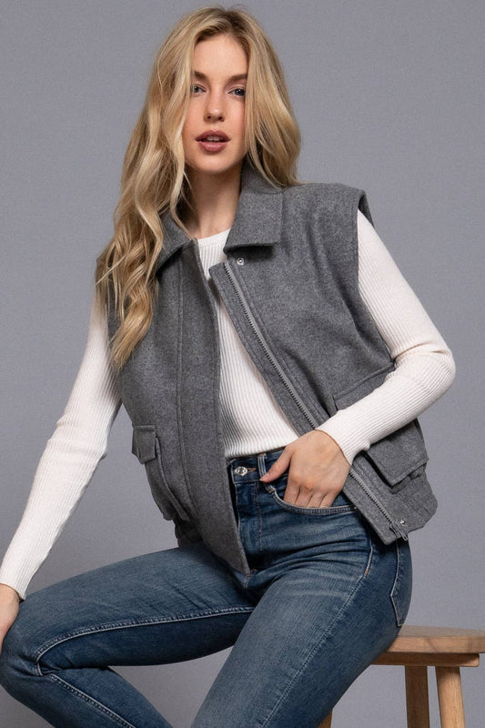Notched Collar Soft Felt Vest