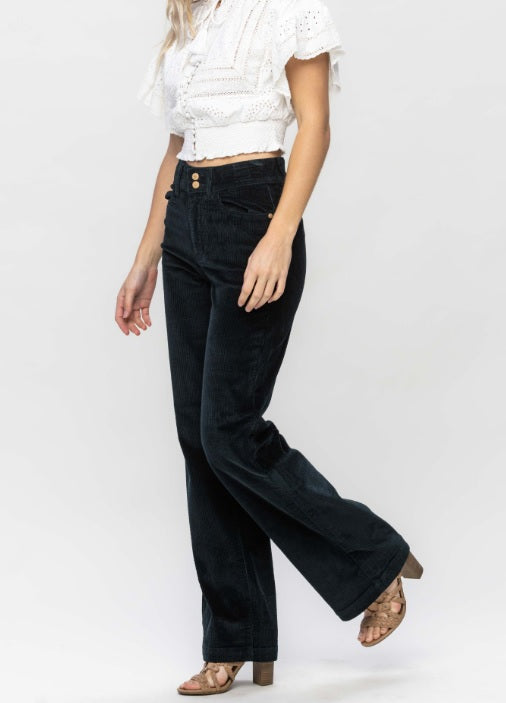 High Waist | Wide Leg | Emerald Corduroy Pants