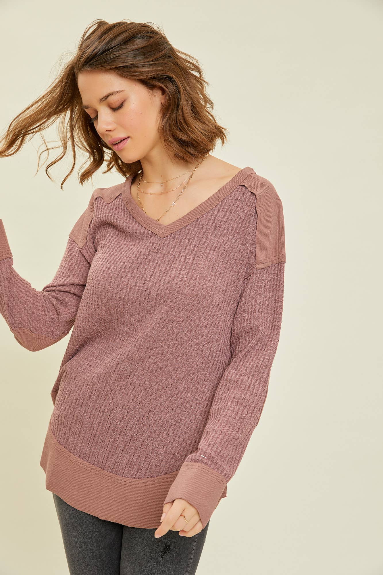 Thermal Layering V-Neck Top | Plum