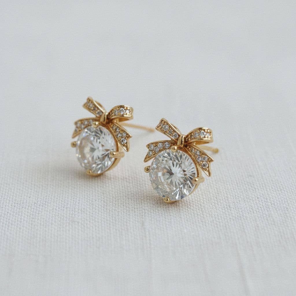 Cubic Zirconia Bow Stud Earrings