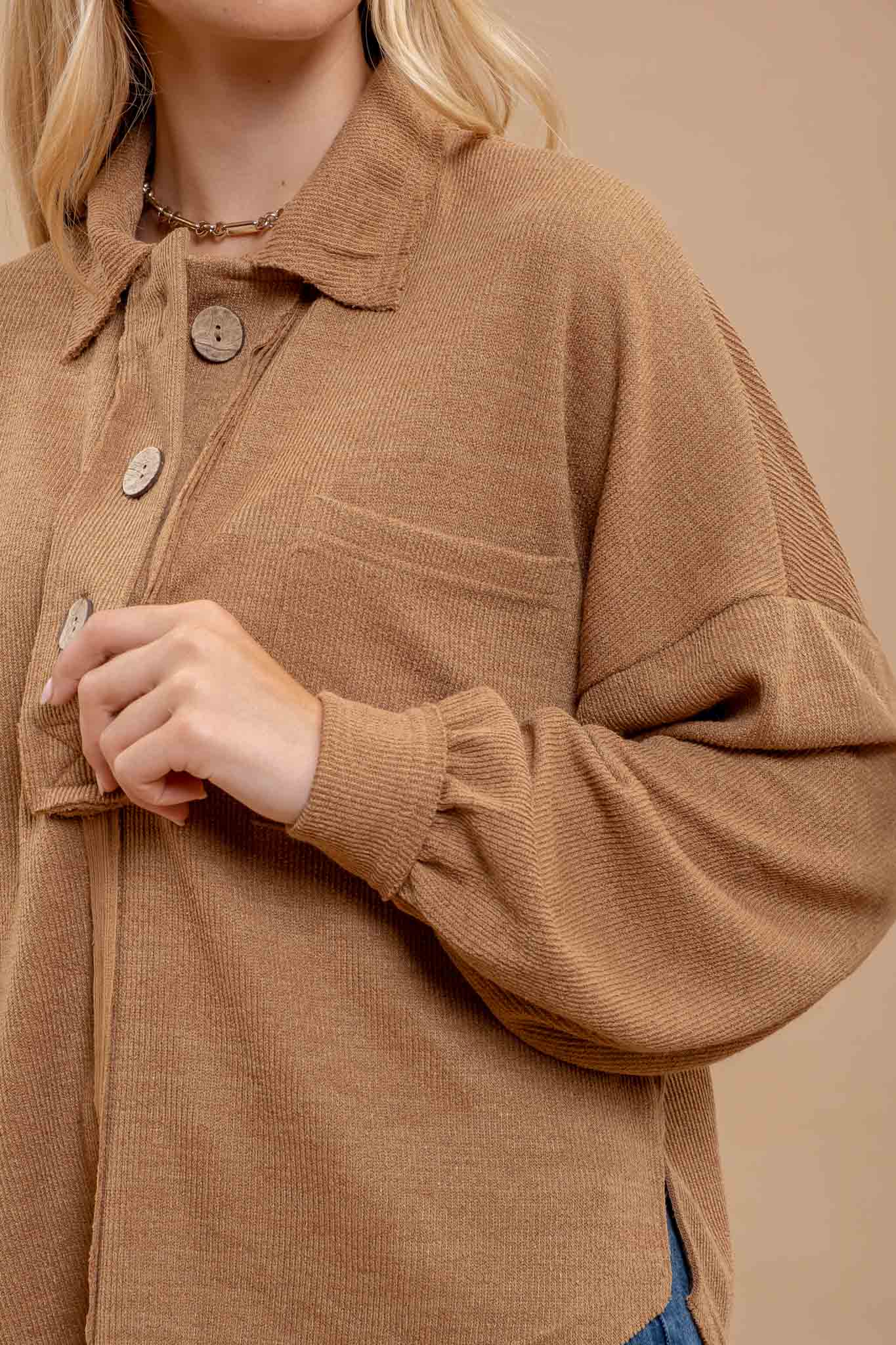 Collared Raw Edge Knit Top