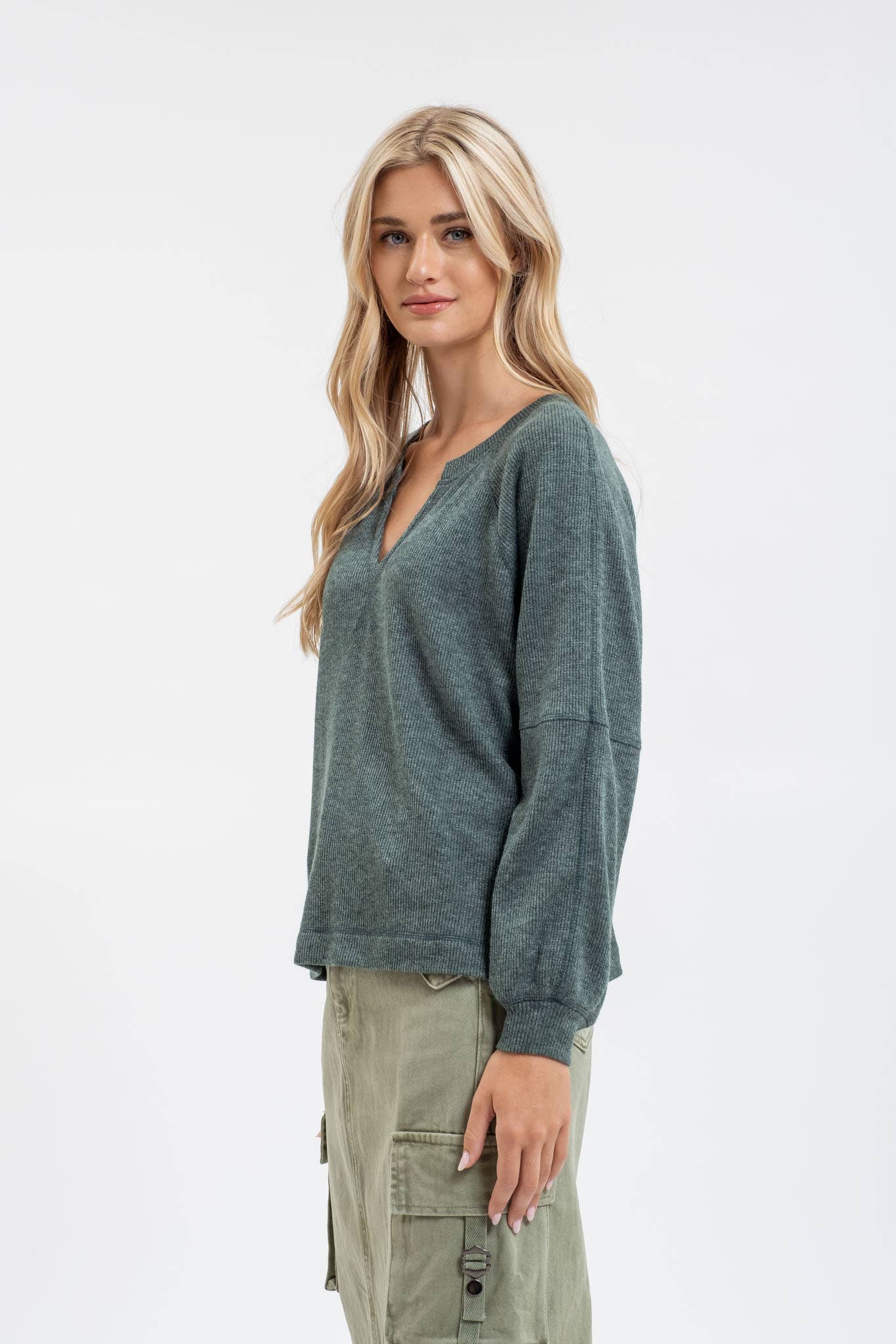 Split Neck Raglan Knit Top