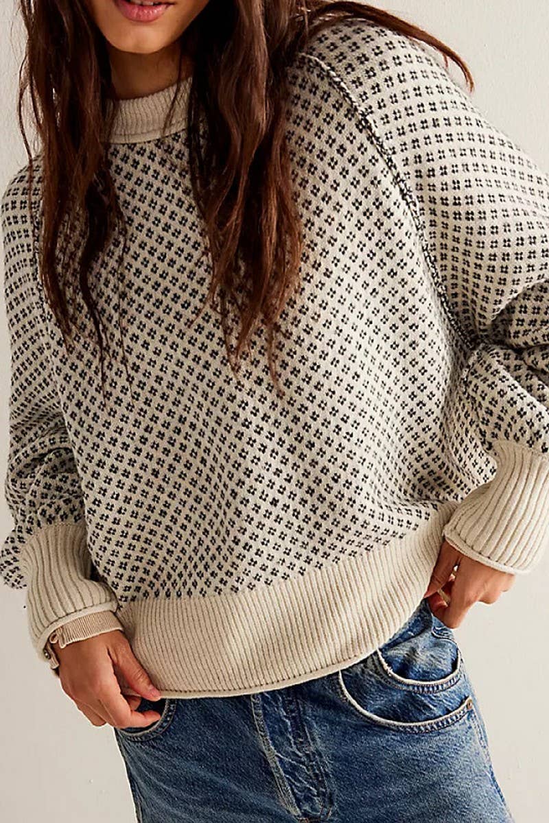 Jacquard Crew Neck Sweater