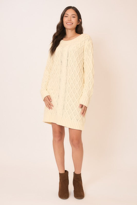 Raised Cable Knit Sweater Dress