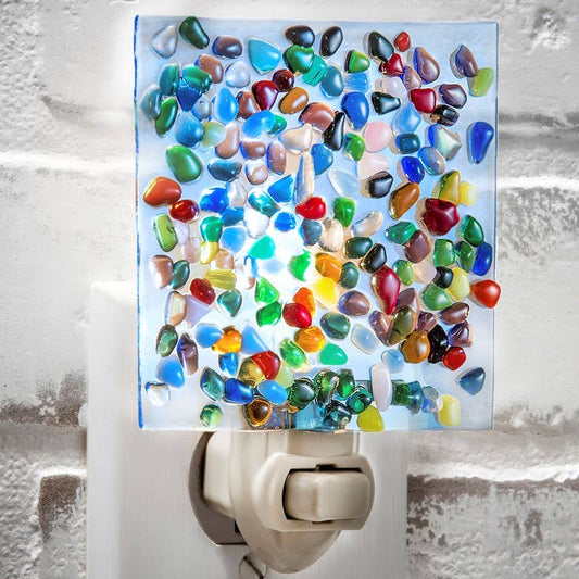 Glass Night Light | Pebbles On Blue Fused