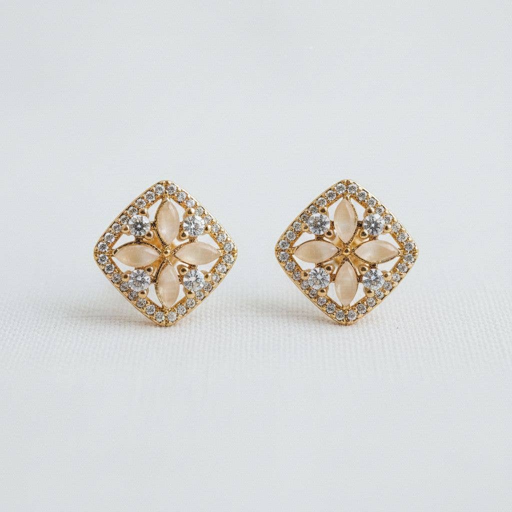 Floral Glass Cat Eye Earrings