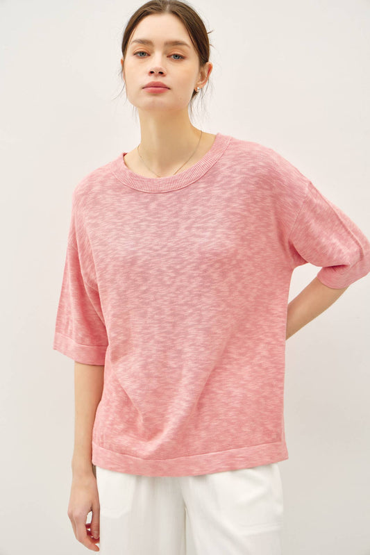 Slub Sweater Top | Rose