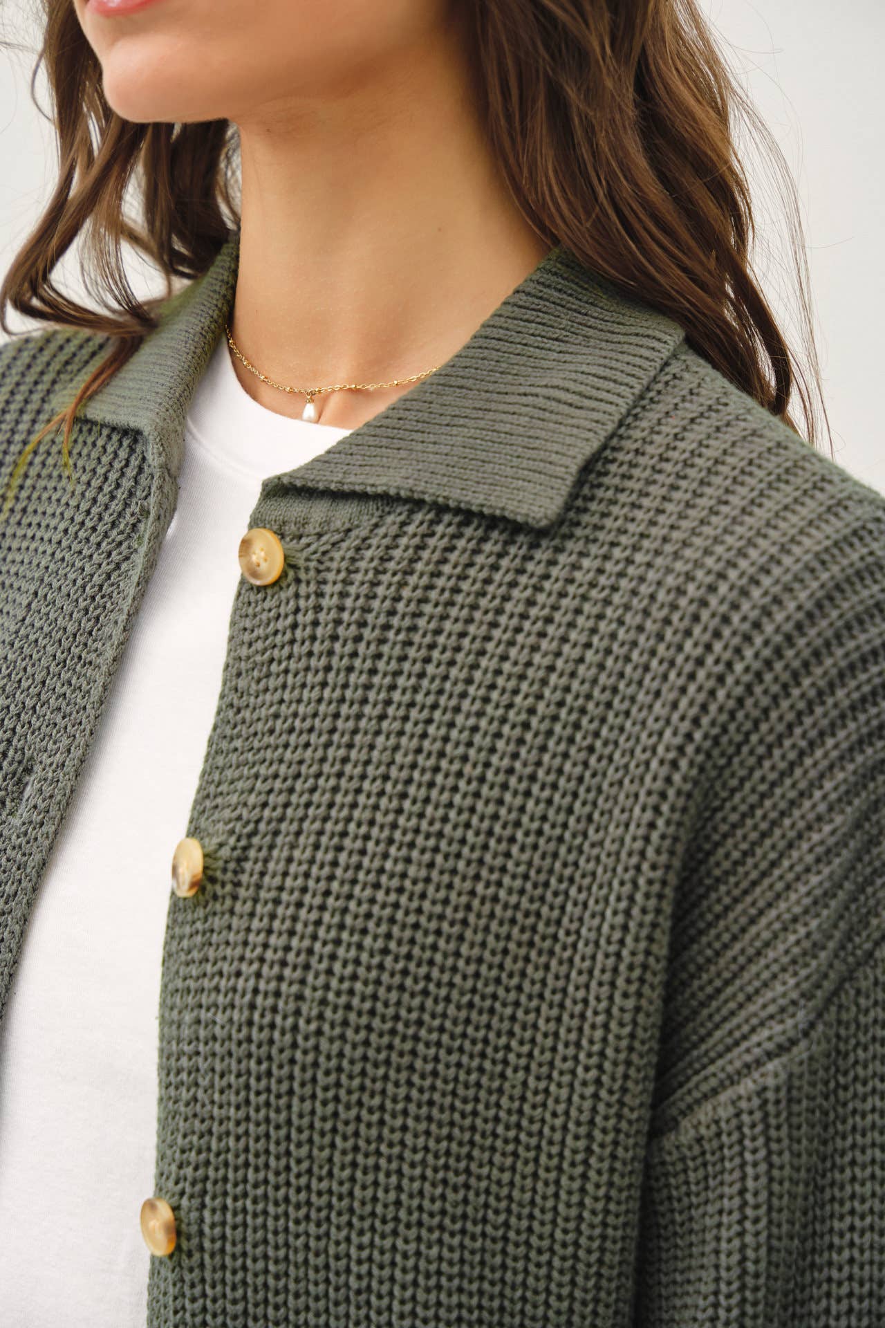 Chunky Knit Button Down | Kale