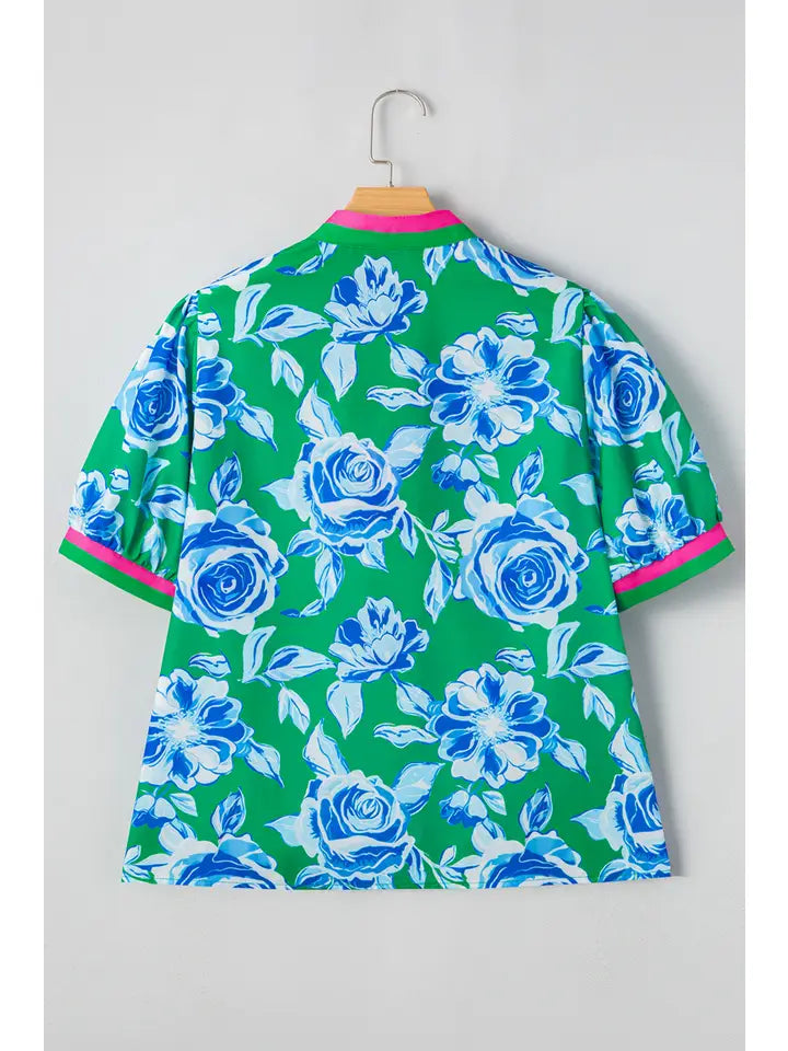 PLUS Floral Print Puff Sleeve Blouse