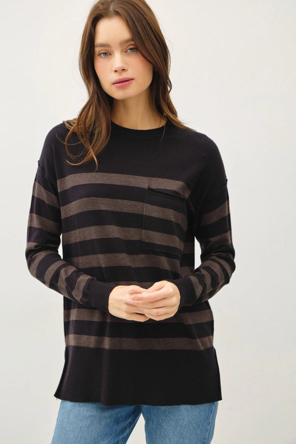 Oversized Striped Basic Sweater | Charcoal