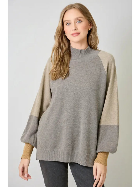 Mock Neck Color Block Sweater