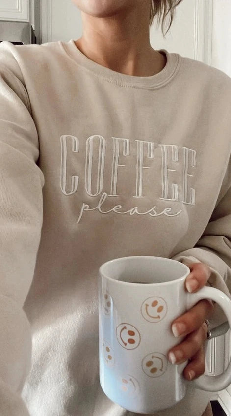 Embroidered Coffee Please Sweatshirt